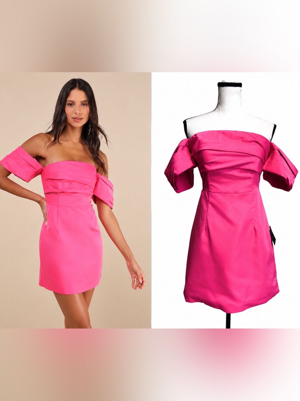 Lulus Totally‎ Haute Hot Pink Satin Pleated Off-the-Shoulder Mini Dress – NWT XS